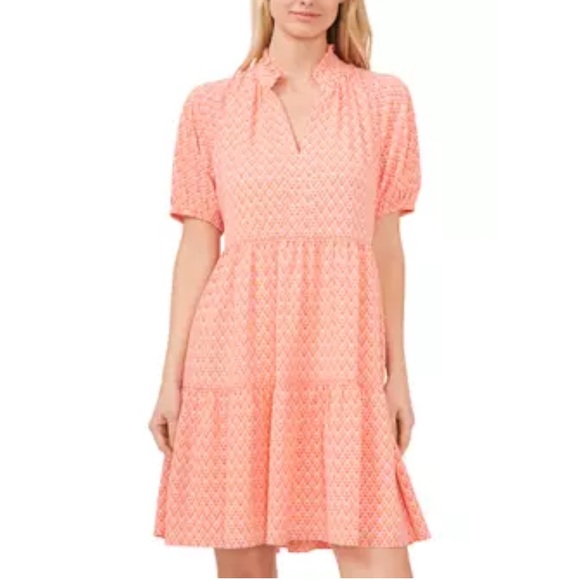 CeCe Dresses & Skirts - Cece Puff Sleeve Tiered Geometric Print Dress